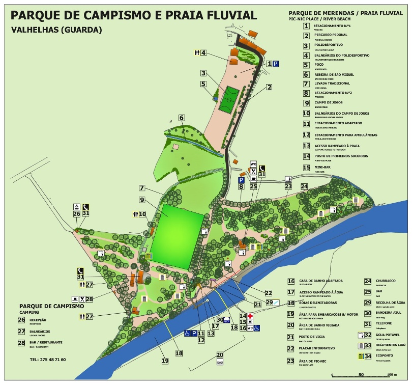 Mapa da Zona de Lazer da Praia Fluvial e Parque de Campismo de Valhelhas 