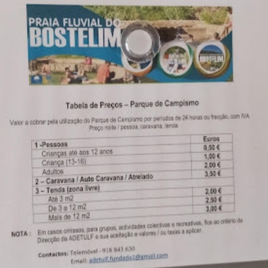 Tabela de Preços do Parque de Campismo Bostelim
